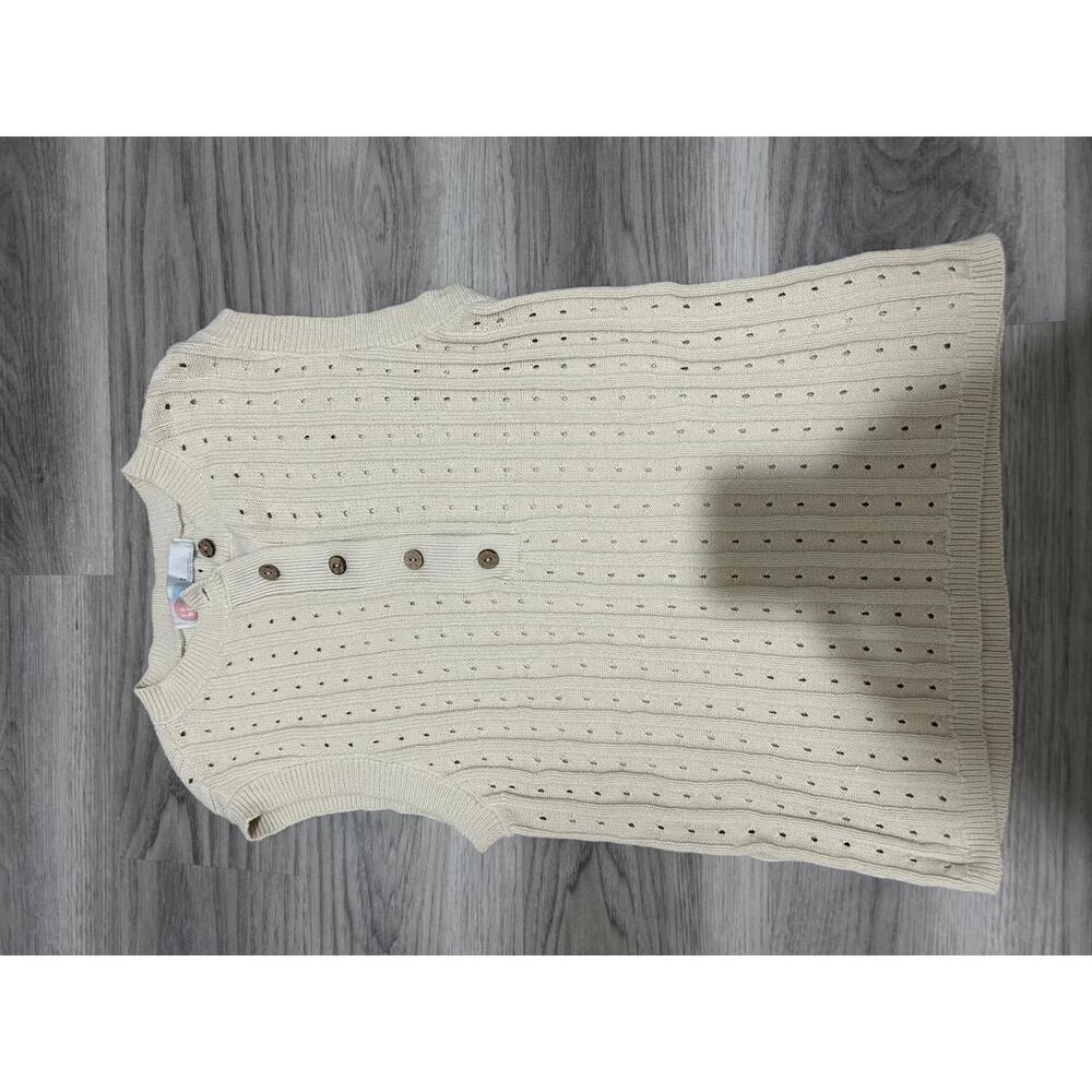 Free People Womens‎ Sleeveless Sweater Vest Knit Button Top S Cream Tan Beige